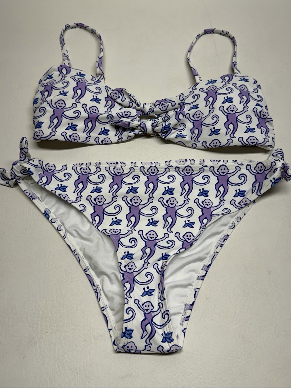 Roller Rabbit Purple Monkey Print Tie-Front Bikini set NWOT Sz M